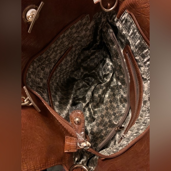 Brown Crocodile Handbag with Black Moissanite Beads Faceted-cut Handle Bag NWOT - Picture 4 of 6